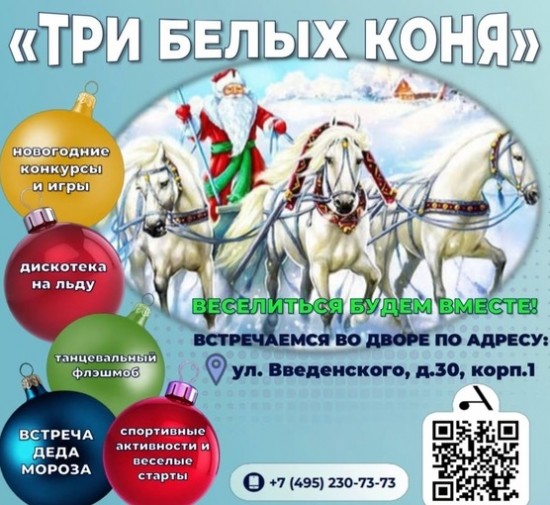 В Конькове 23 декабря организуют новогоднюю развлекательную программу «Три белых коня»