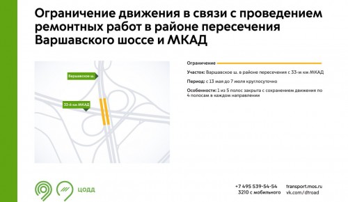 На участке Варшавского шоссе будет введено ограничение движения в связи с проведением ремонтных работ