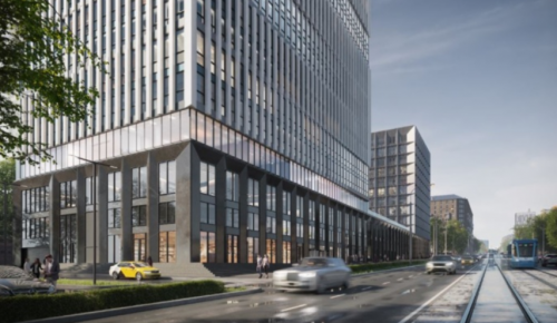 В Академическом районе началась облицовка гранитом стилобата бизнес-центра «STONE Ленинский»