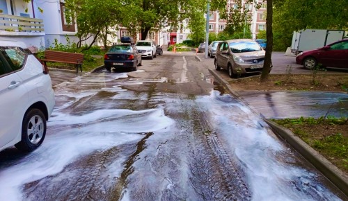 В Ломоносовском районе провели масштабную промывку дворов