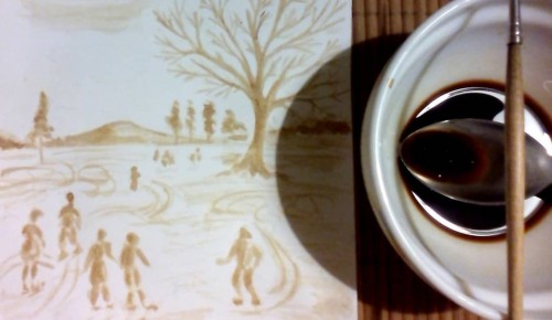 Изостудия «Алые паруса» представила необычный мастер-класс «Кофейная живопись. На катке»