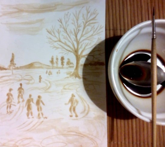 Изостудия «Алые паруса» представила необычный мастер-класс «Кофейная живопись. На катке»