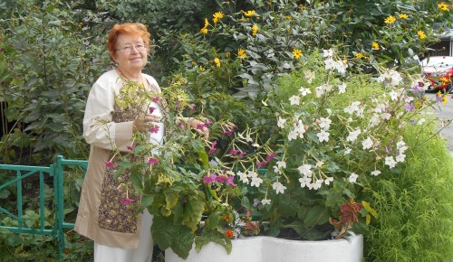 Жительница Обручевского района С.А.Клинникова в течение 25 лет украшает территорию цветочными композициями