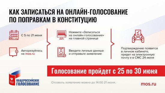 Дистанционно проголосовать по поправкам в Конституцию РФ можно с 25 по 30 июня